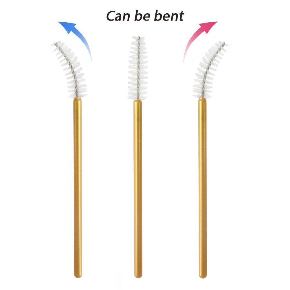 300 Pcs Disposable Mascara Wands Brushes Eyelash Extensions Eye Lash Wand Makeup Applicators Tool, Gold/White