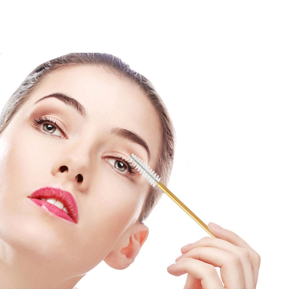 300 Pcs Disposable Mascara Wands Brushes Eyelash Extensions Eye Lash Wand Makeup Applicators Tool, Gold/White
