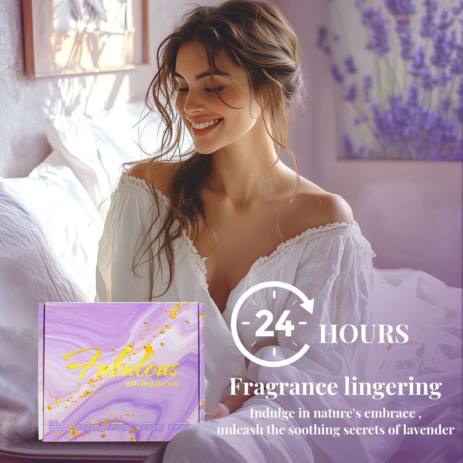 Self Care Gifts for Women Get Well Soon Gifts, Purple Birthday Gift Baskets, 8Pcs Lavender Bath and Body Sets with 20Oz Vacuum Insulated Tumbler Mother'S Day Gifts for Mom